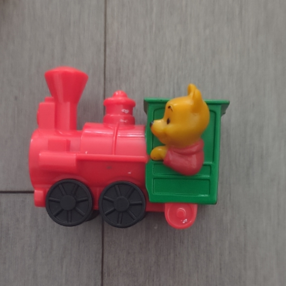 Red and Green Train Toy with Bear Figure